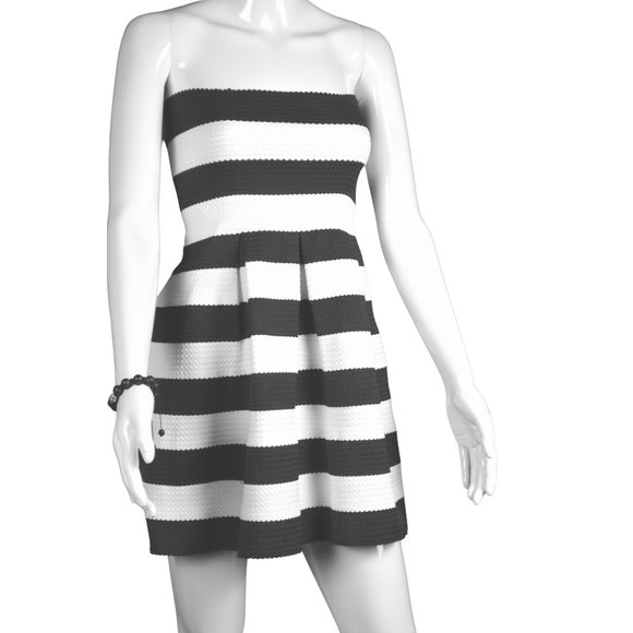 Doe & Rae Black and White Stripe Mini Halter Dress - Size S - Picture 7 of 8